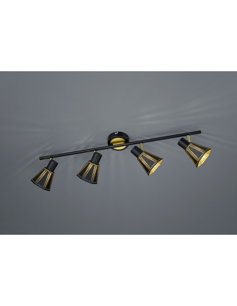 Faretto Nero-Oro 4 Spot A Cono Forati L69 cm