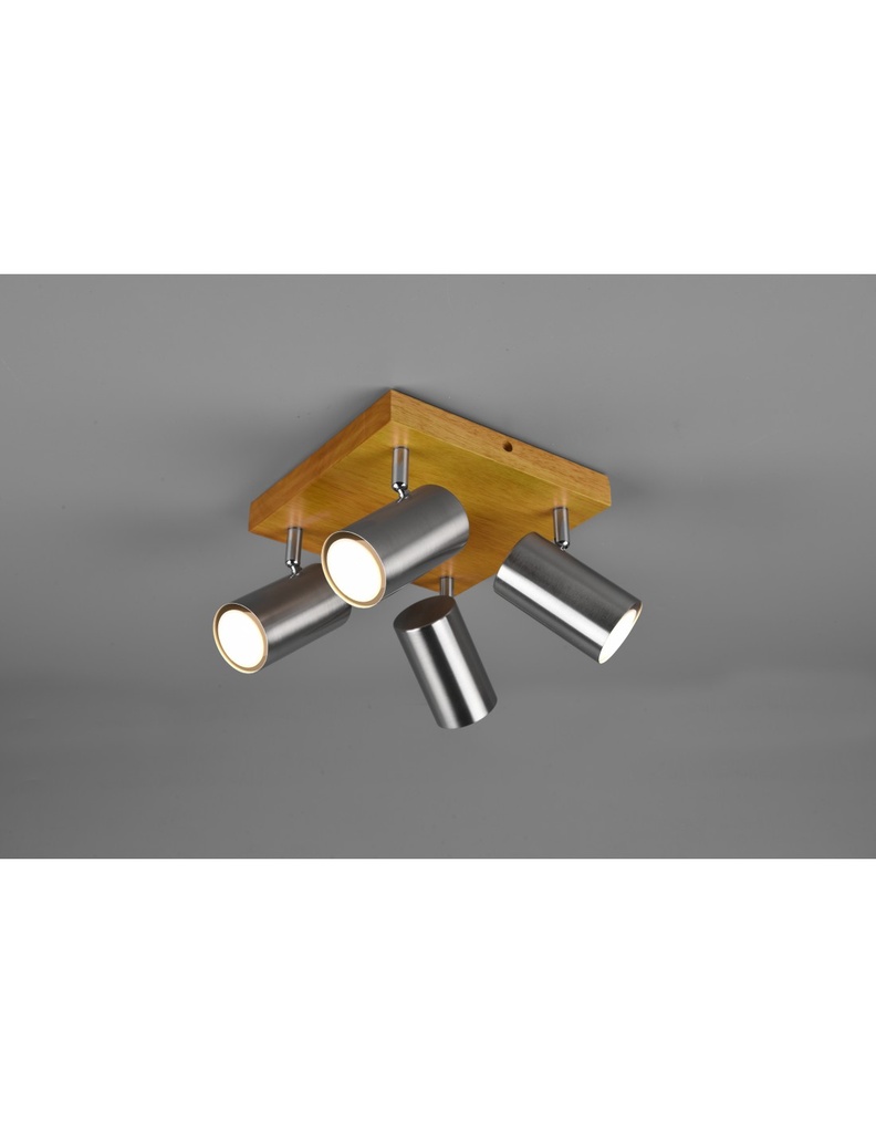 Faretto Marley 4 Spot Nichel e Legno 22x22 cm