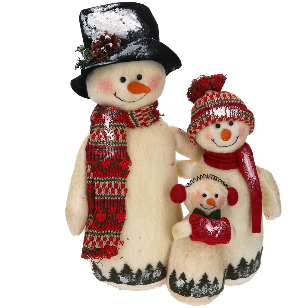 Fermaporta tessuto famiglia pupazzo di neve bianco 27x37 cm