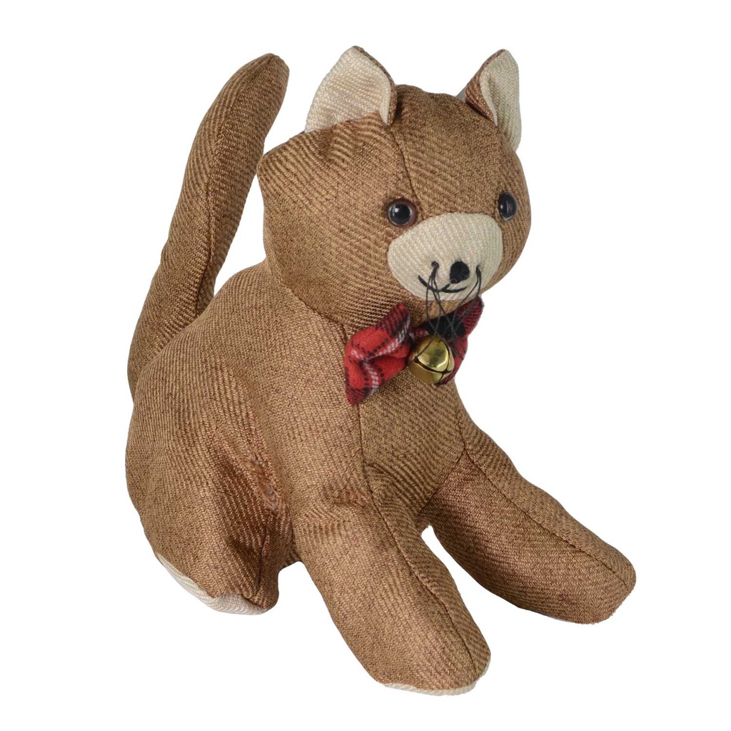 Fermaporta in tessuto con gatto marrone - 27x13x22 cm