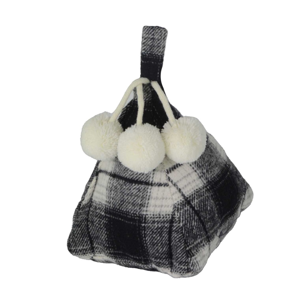 Fermaporta in tessuto a piramide quadretti nero 14x14x23 cm