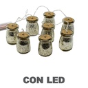 Festone filo per bottiglie 8 pezzi vetro platino con led 200cm