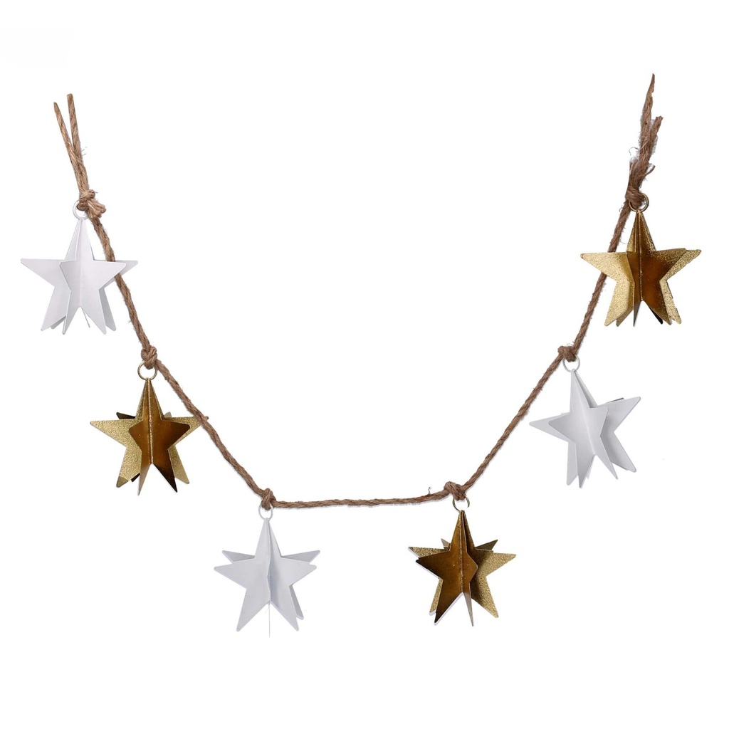 Festone Stella Metallo Bianco e Oro 135x13x13 cm