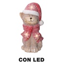 Gatto in resina con cappello rosso, illuminazione a LED, dimensioni 19,5x18,5x40 cm