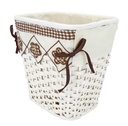 Cestino in rattan bianco singolo con fodera quadrettata marrone cm25xh25x20