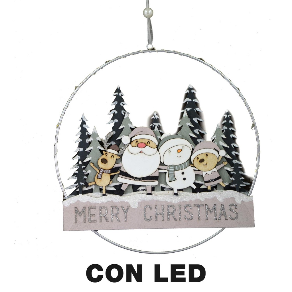 Ghirlanda Natalizia in Metallo e Legno con Luci LED Verde Acqua 24x3,5x40,5 cm