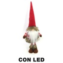 Gnomo di stoffa con led rosso 19x14x56 cm