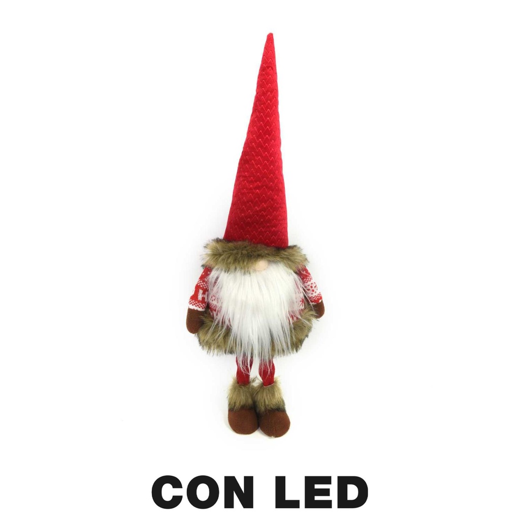 Gnomo di stoffa con led rosso 25x18x72 cm