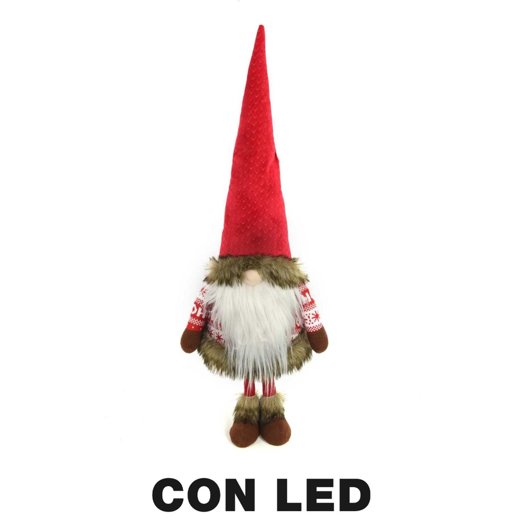 Gnomo di stoffa con led rosso 30x20x90 cm