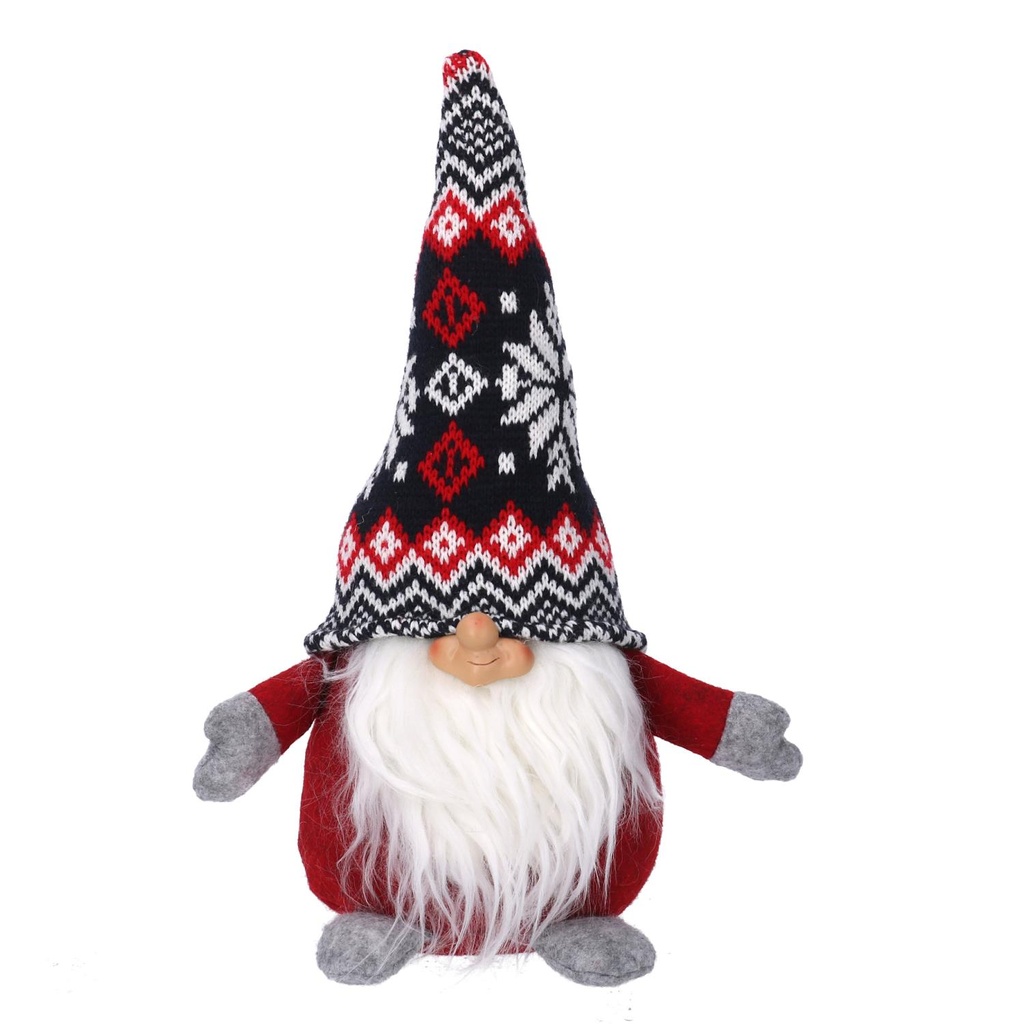 Gnomo tessuto grigio rosso cm16x14h36
