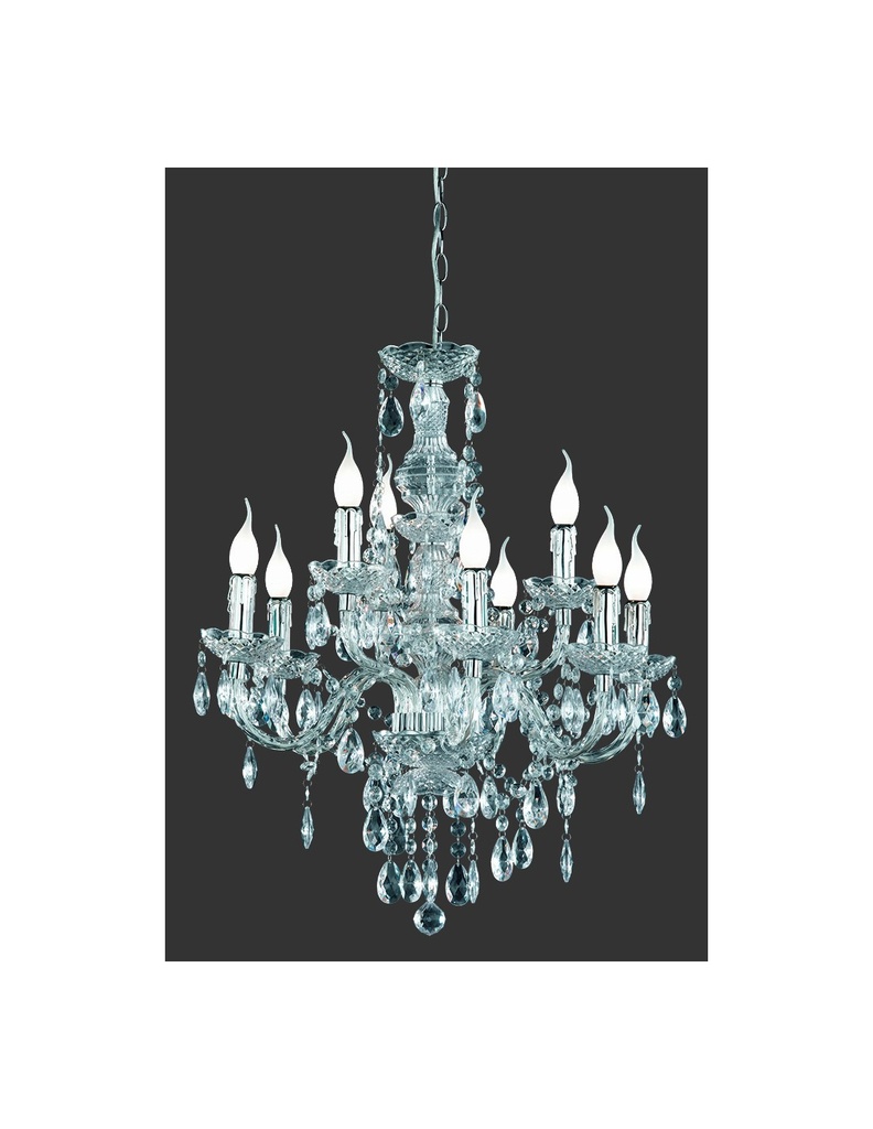 Lampadario Classico Lüster Cromo con Pendenti 9xE14