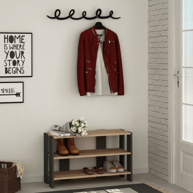 Ingresso scarpiera Tono rovere antracite con appendiabiti nero