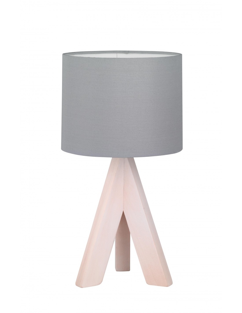 Lampada Da Tavolo Ging Treppiede Legno E Tessuto Grigio Ø17 cm Trio Lighting