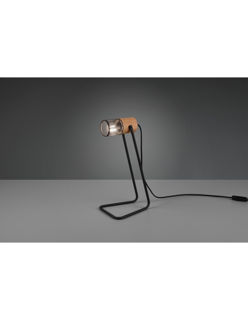 Lampada da Tavolo Tosh Nero Legno e Gabbia Metallica H40 cm