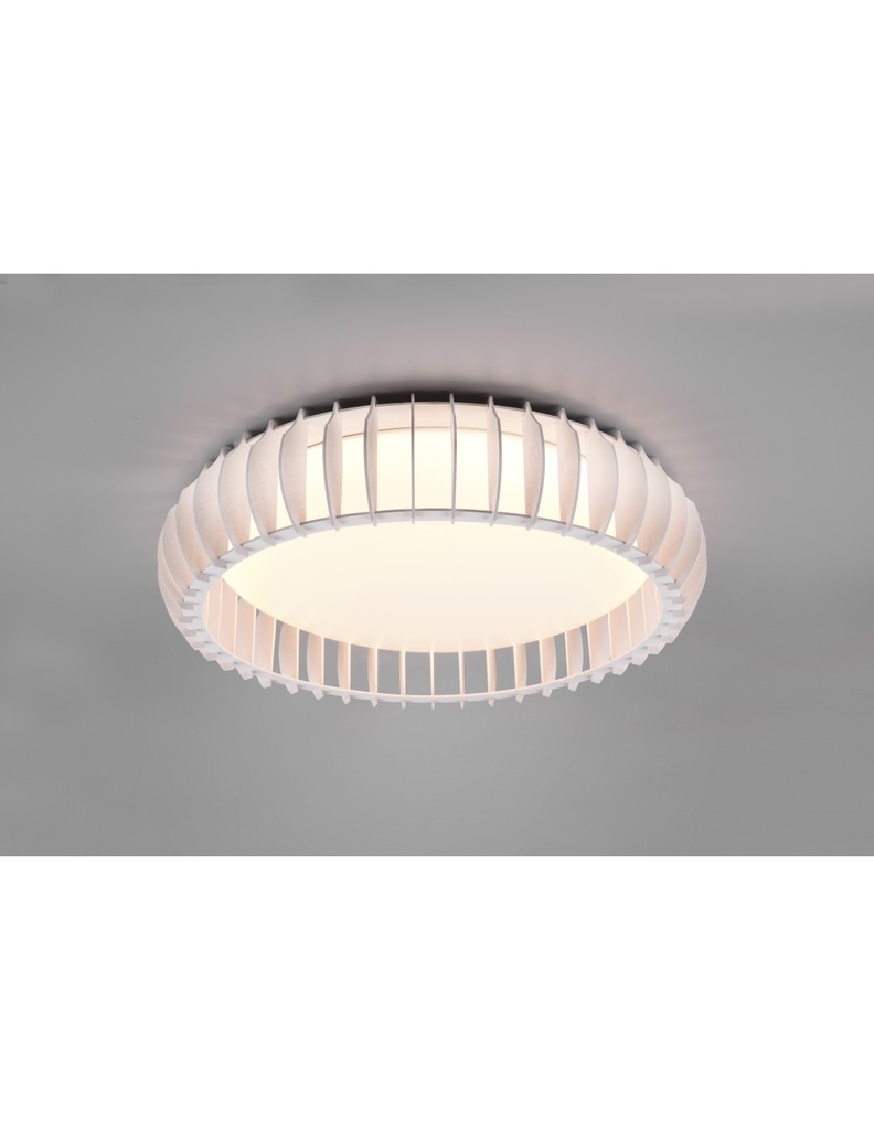 Lampada Rotonda Soffitto Legno Bianco Led 38w Dimmer Monte Trio Lighting