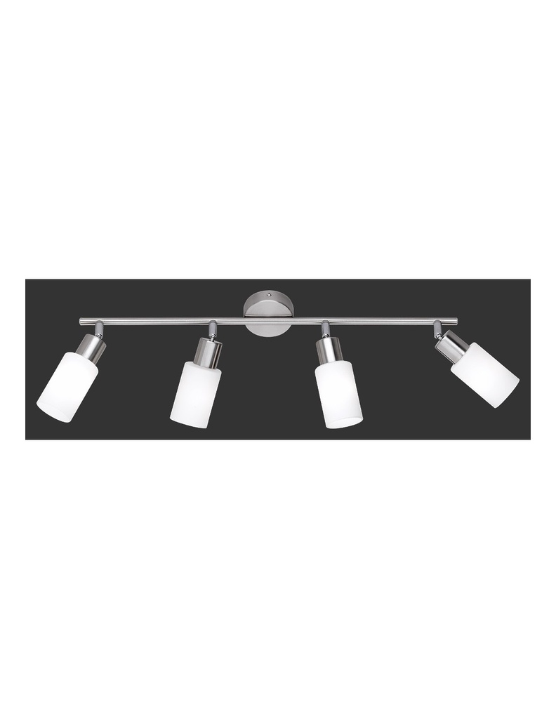 Lampada Soffitto Nichel 4 Faretti Spot Orientabili Paralume Vetro