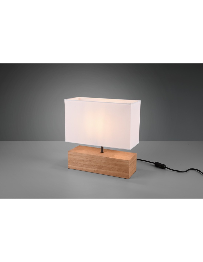 Lampada da Tavolo Rettangolare in Legno Naturale con Paralume Bianco