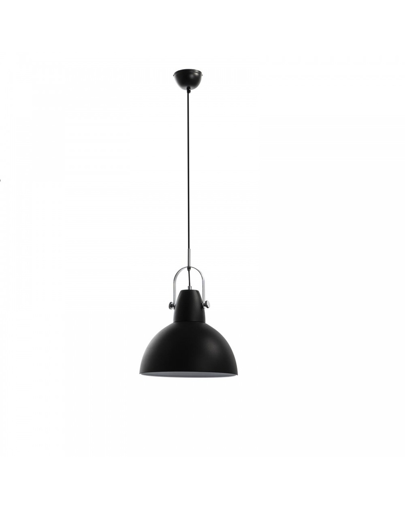 Lampada a sospensione in metallo nero opaco, cavo in acciaio grigio, 38cm x 38cm x 165cm