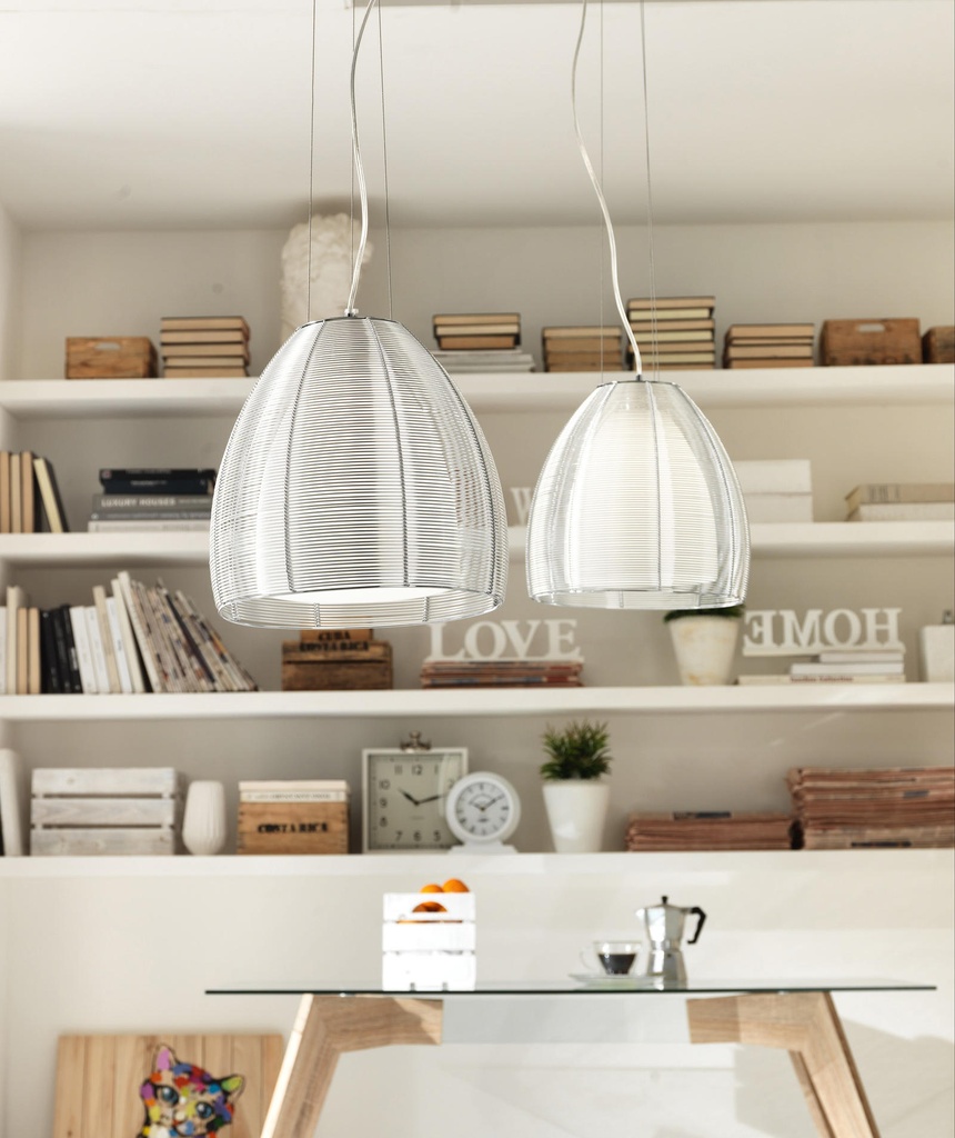 Lampada a sospensione elegante con paralume in metallo grigio, dimensioni 30x30x120 cm