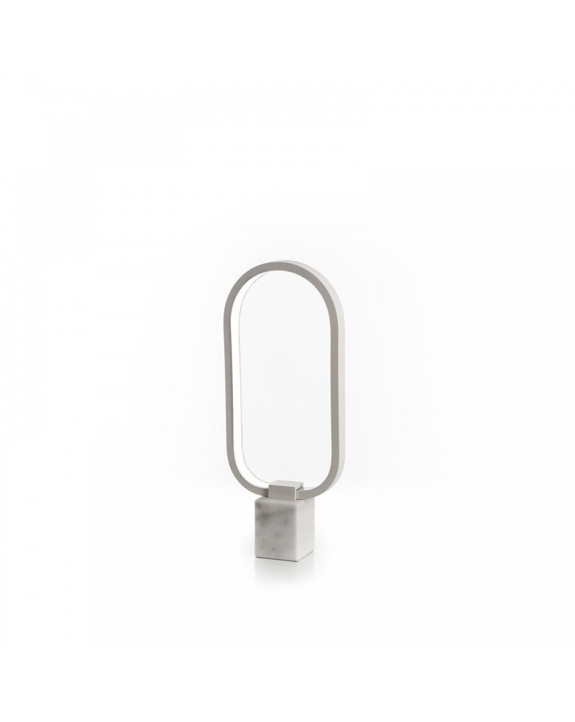Lampada da tavolo LED in metallo e marmo bianco, 7x18x44cm