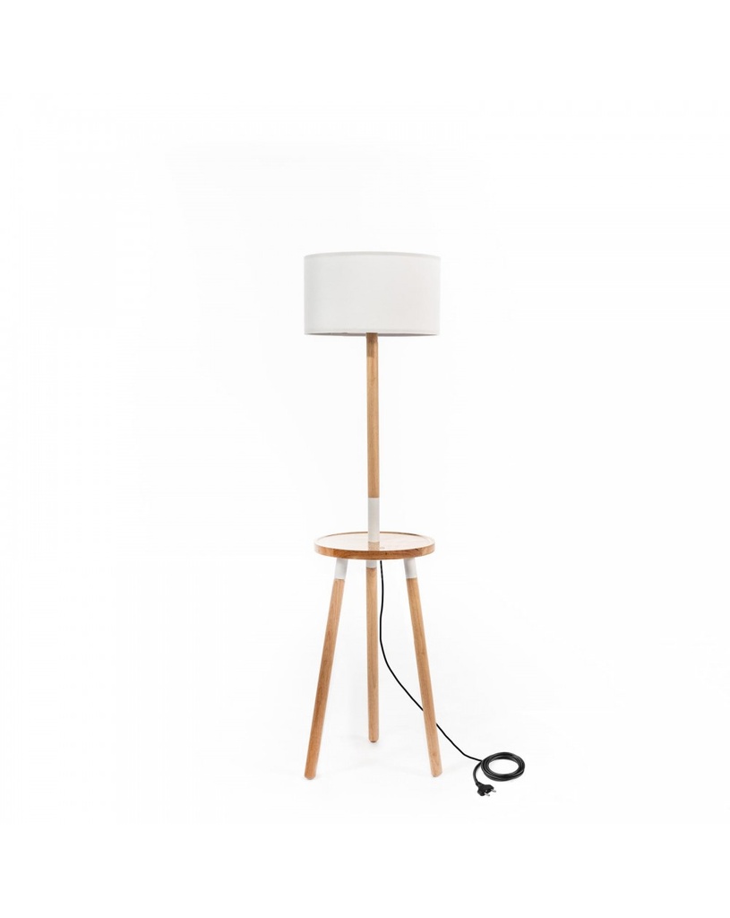 Lampada da terra in tessuto bianco e legno, 40cm x 40cm x 135cm