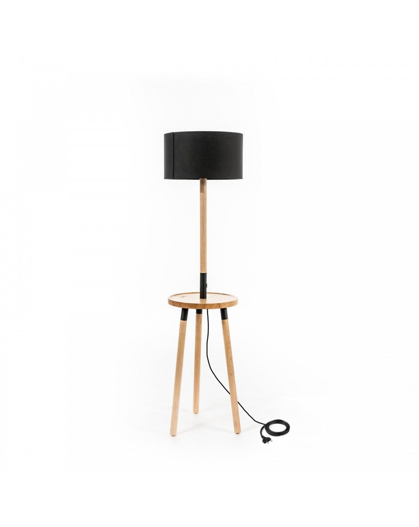 Lampada da terra in tessuto nero e legno, 40cm x 40cm x 135cm