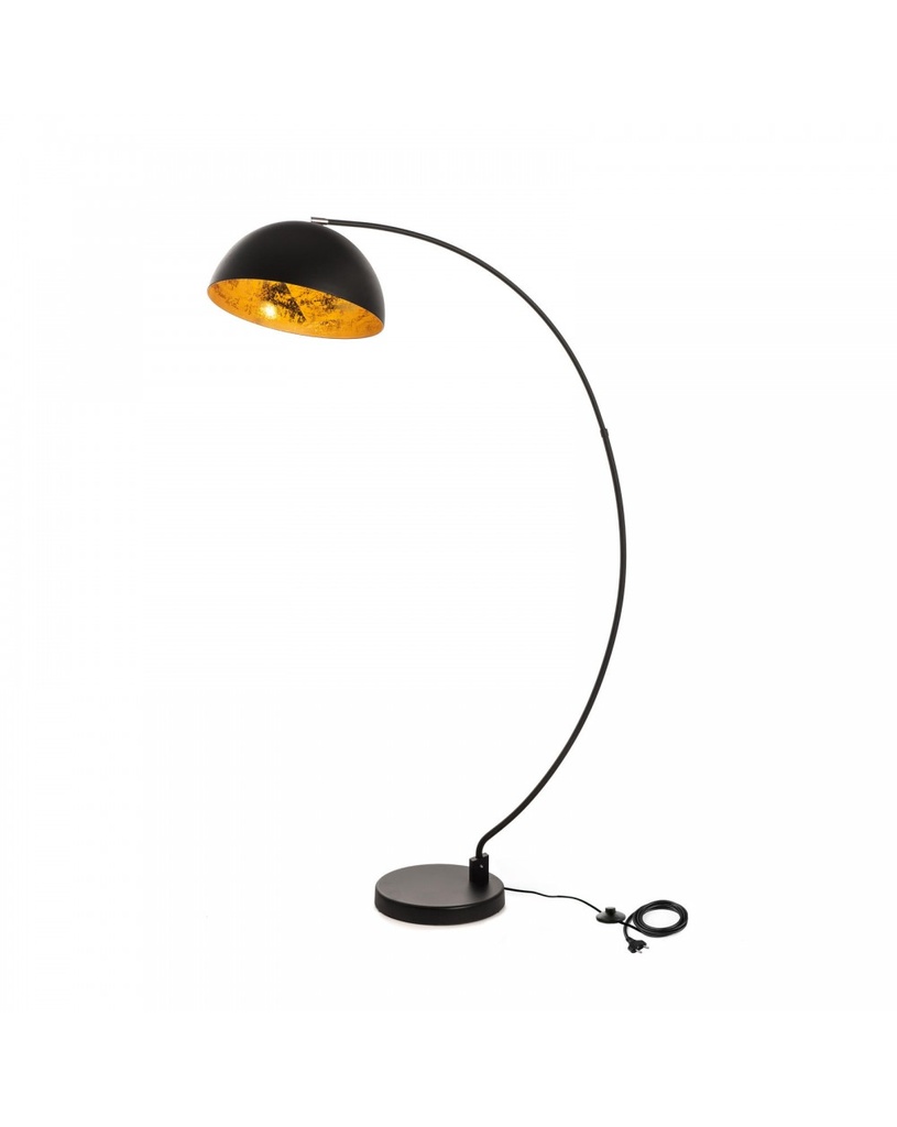 Lampada da terra in metallo nero opaco con paralume in oro, 117x36x183cm