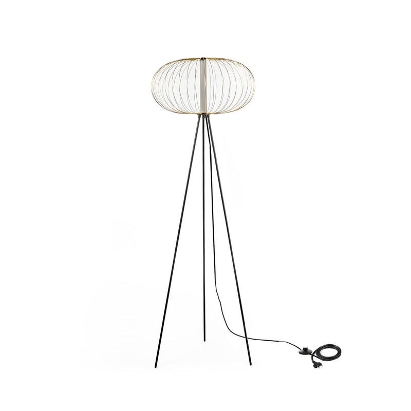 Lampada da terra a led con paralume in acciaio ottone lucido, 50x50x150 cm