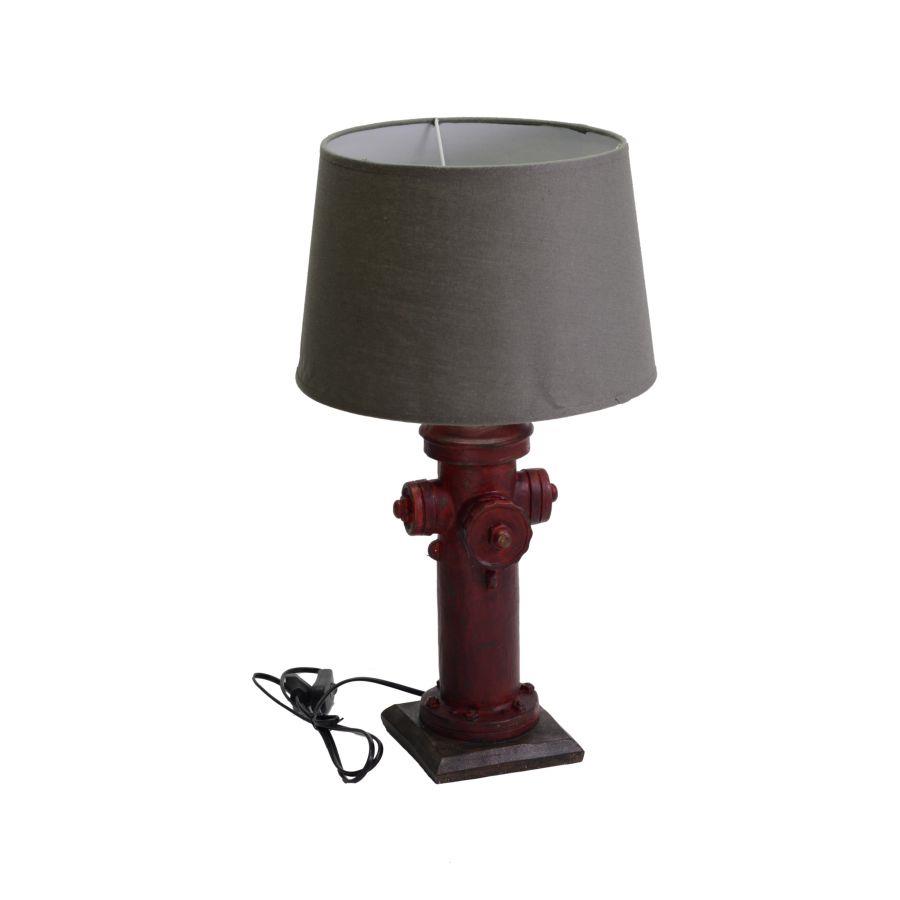 Lampada grigia in legno e resina a forma di cappello con idrante cmø30h55