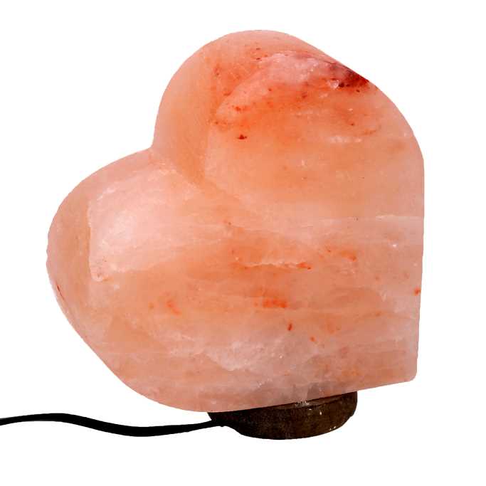 Lampada sale a forma di cuore con base in legno, dimensioni 18x8x19,5 cm