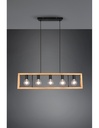 Lampadario Rettangolare in Legno Naturale e Nero con 5 Luci