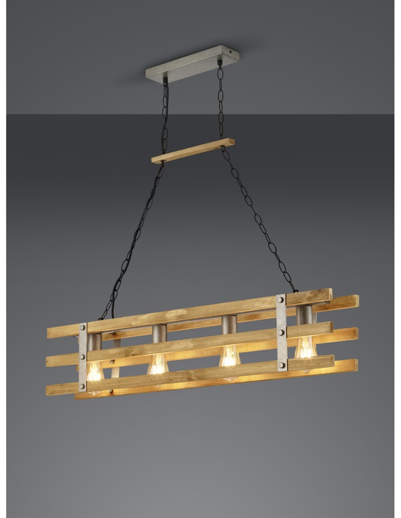 Lampadario in Legno Design Rustico con 4 Luci