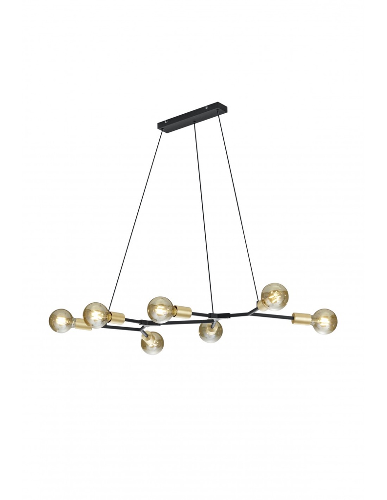 Lampadario Sospensione Minimal 7 Luci Cross Nero e Oro