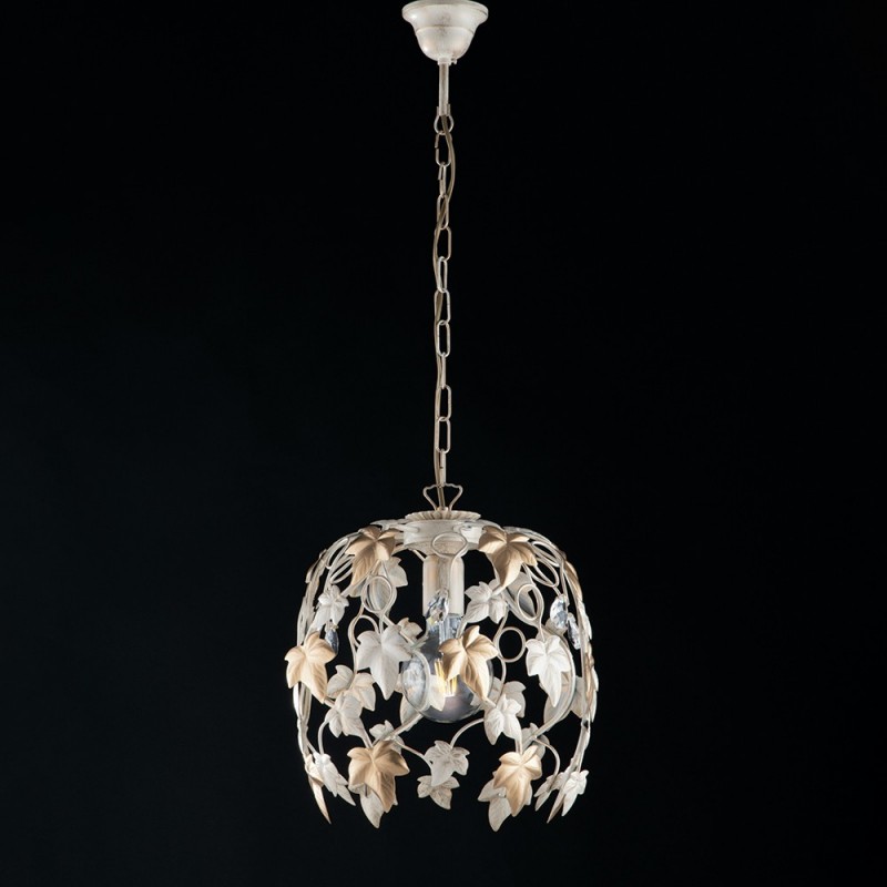 Lampadario a sospensione in ferro Avorio Oro Chiaro  30x h37 cm edera