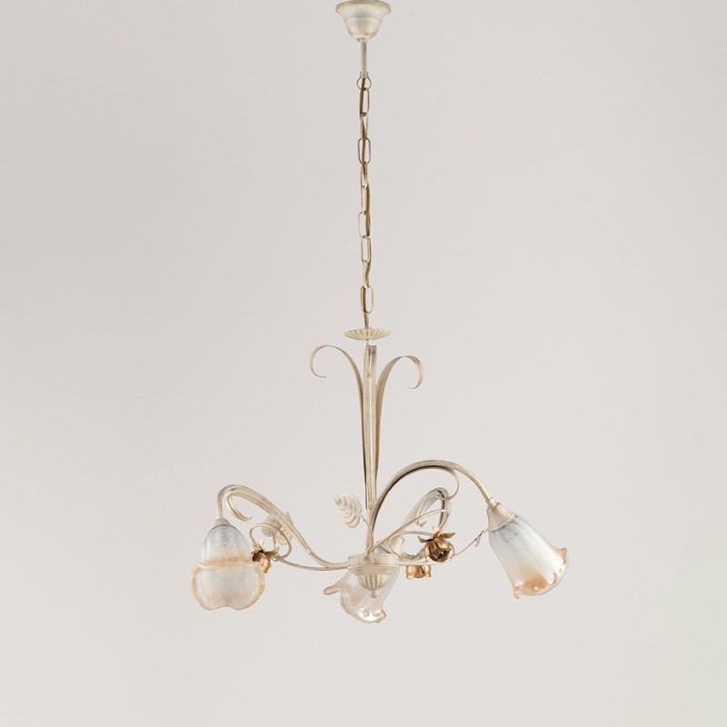 Lampadario a sospensione in ferro Avorio Oro rose tre luci 54x h43 cm