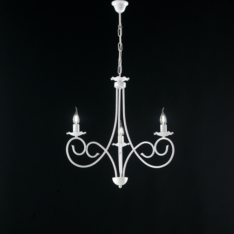 Lampadario a sospensione in ferro Bianco shabby tre luci 50x h60 cm