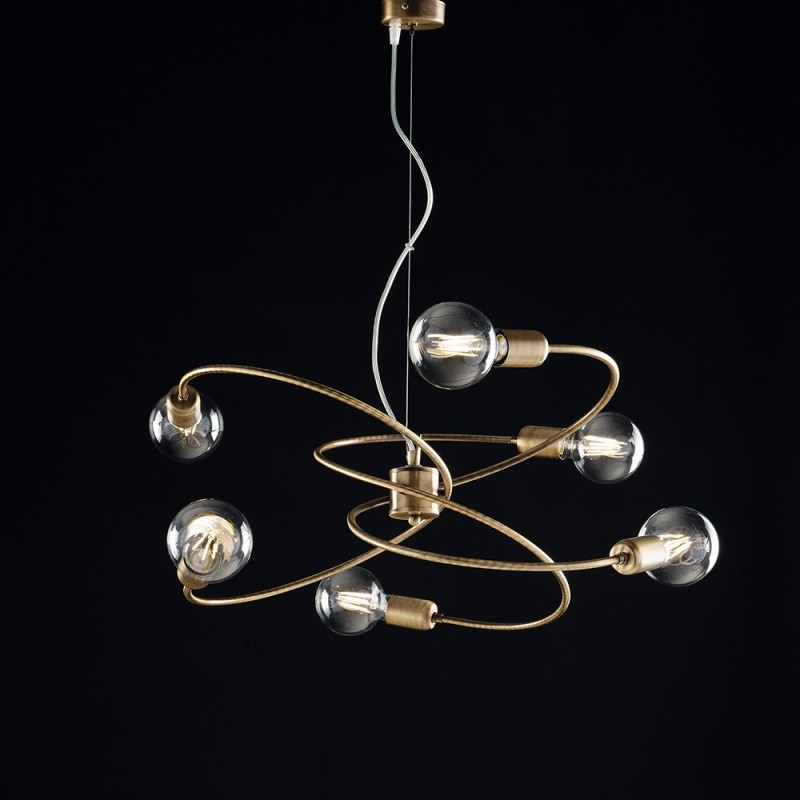 Lampadario a sospensione in ferro Bronzo Spazzolato sei luci 55x h30 cm