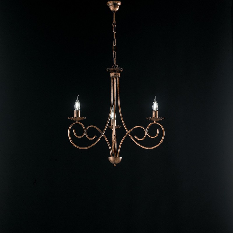 Lampadario a sospensione in ferro Nero DECO Rame tre luci 50x h60 cm