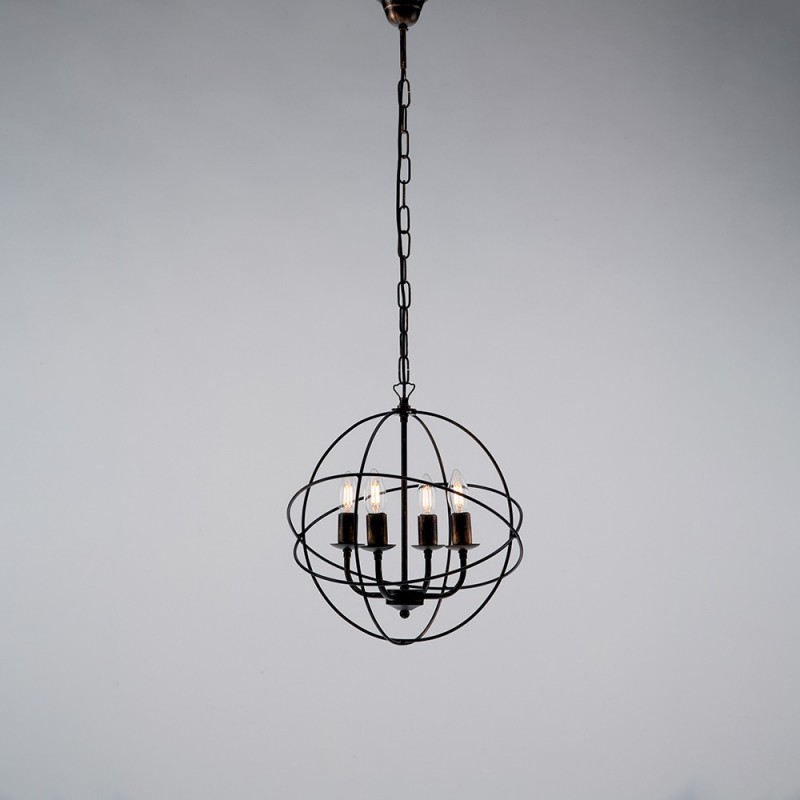 Lampadario a sospensione in ferro Nero Oro quattro luci 39x h42 cm