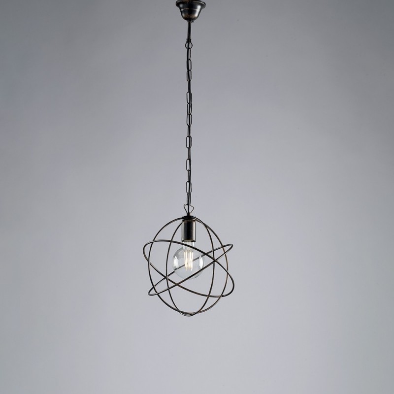 Lampadario a sospensione in ferro Nero Oro una luce 29x h32 cm