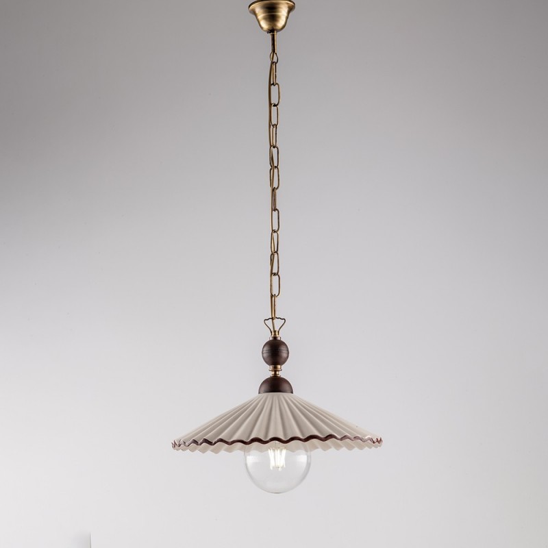 Lampadario a sospensione in ferro bronzato Bianco e Marrone 40x h22 cm