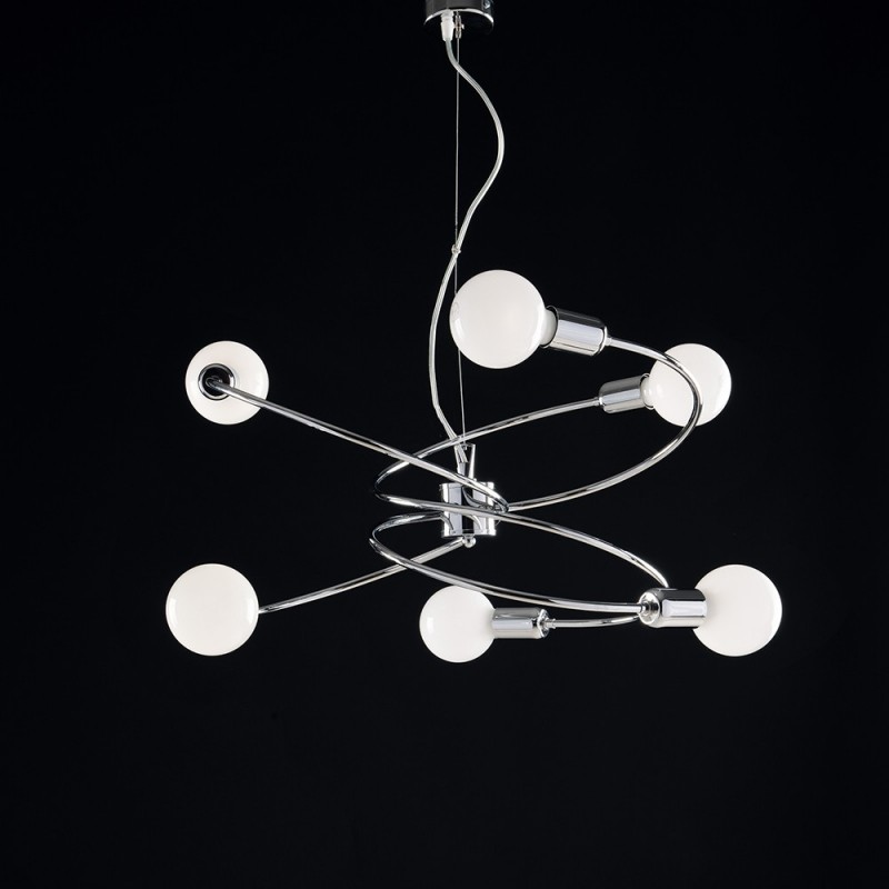 Lampadario a sospensione in ferro cromato sei luci 55x h30 cm