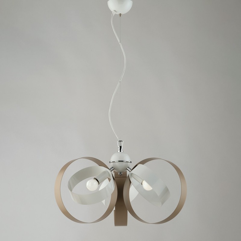 Lampadario a sospensione in ferro tre luci Bianco Tortora 44x h26 cm