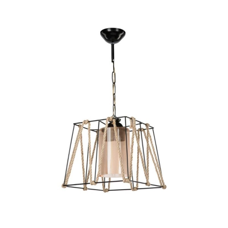 Lampadario a sospensione in metallo Nero e Corda 25x h55 cm