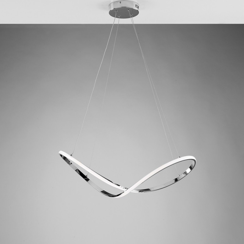 Lampadario a sospensione in metallo e alluminio Cromo Lucido LED Integrato 70x29 h150 cm