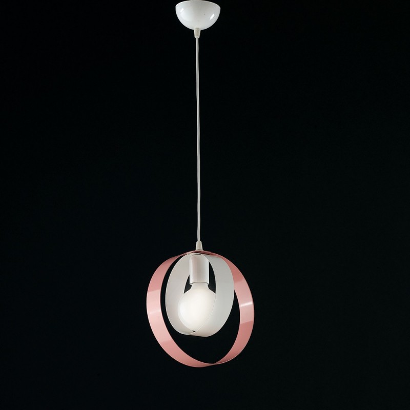 Lampadario cameretta sospensione in ferro Bianco Rosa una luce 25x h27 cm