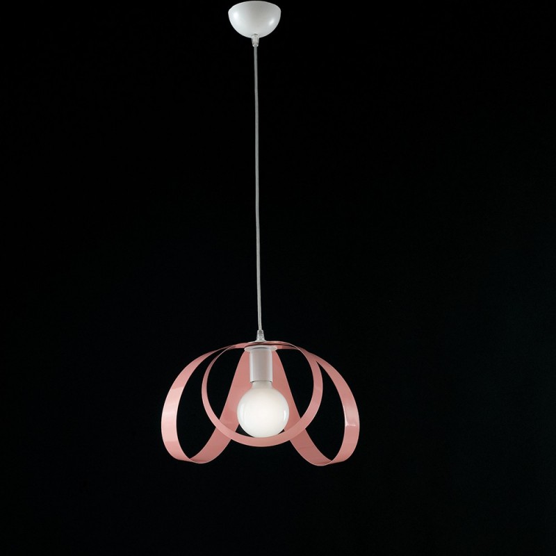 Lampadario cameretta  sospensione in ferro Bianco Rosa una luce 32x h24 cm