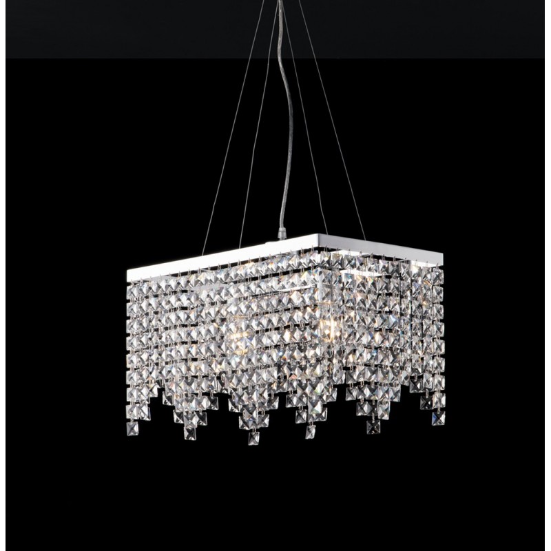 Lampadario chic e ferro Cromato due luci strass quadrati 48x30x h28 cm