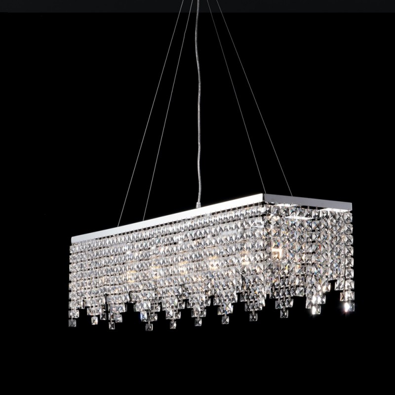 Lampadario chic e ferro Cromato sei luci strass quadrati 107x30x h28 cm