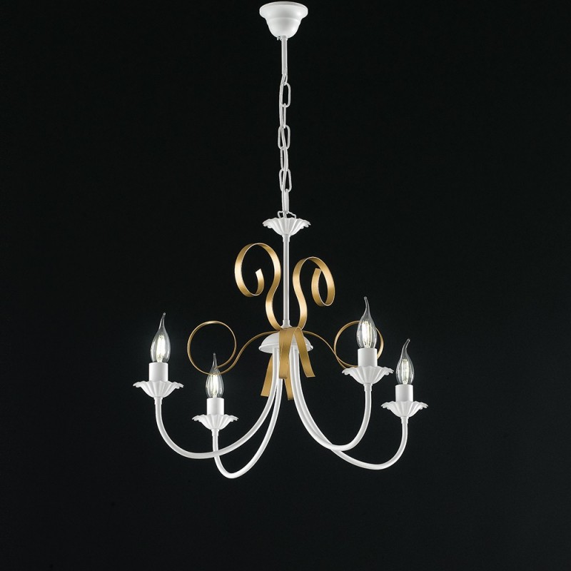 Lampadario classico ferro Bianco shabby Oro quattro luci 61x h47 cm